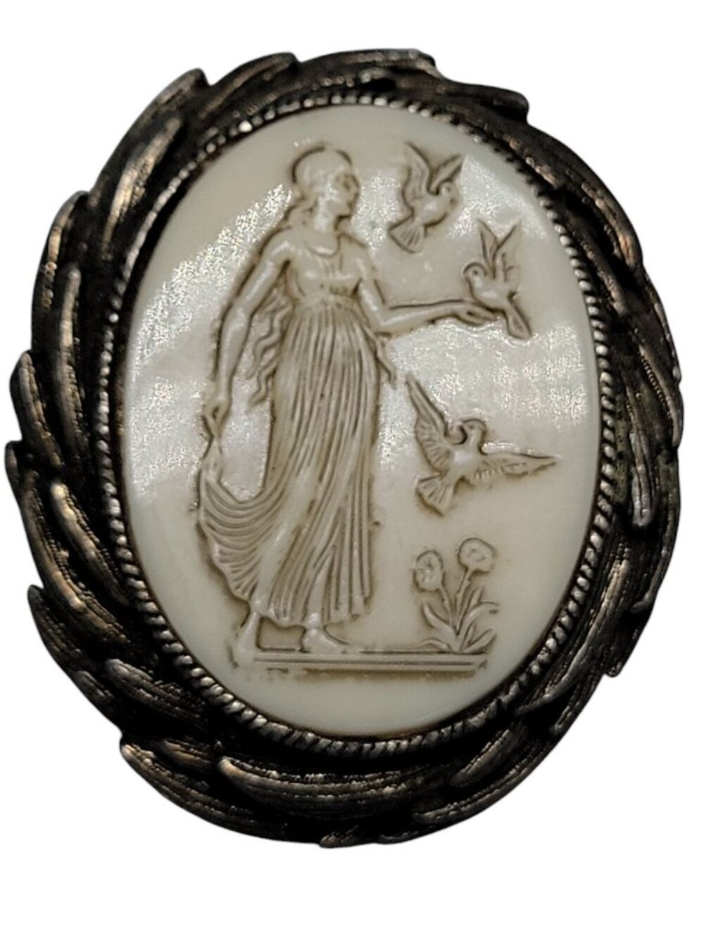 Hattie Carnegie Helen of Troy Brooch Silver Tone Setting Vintage Unmarked